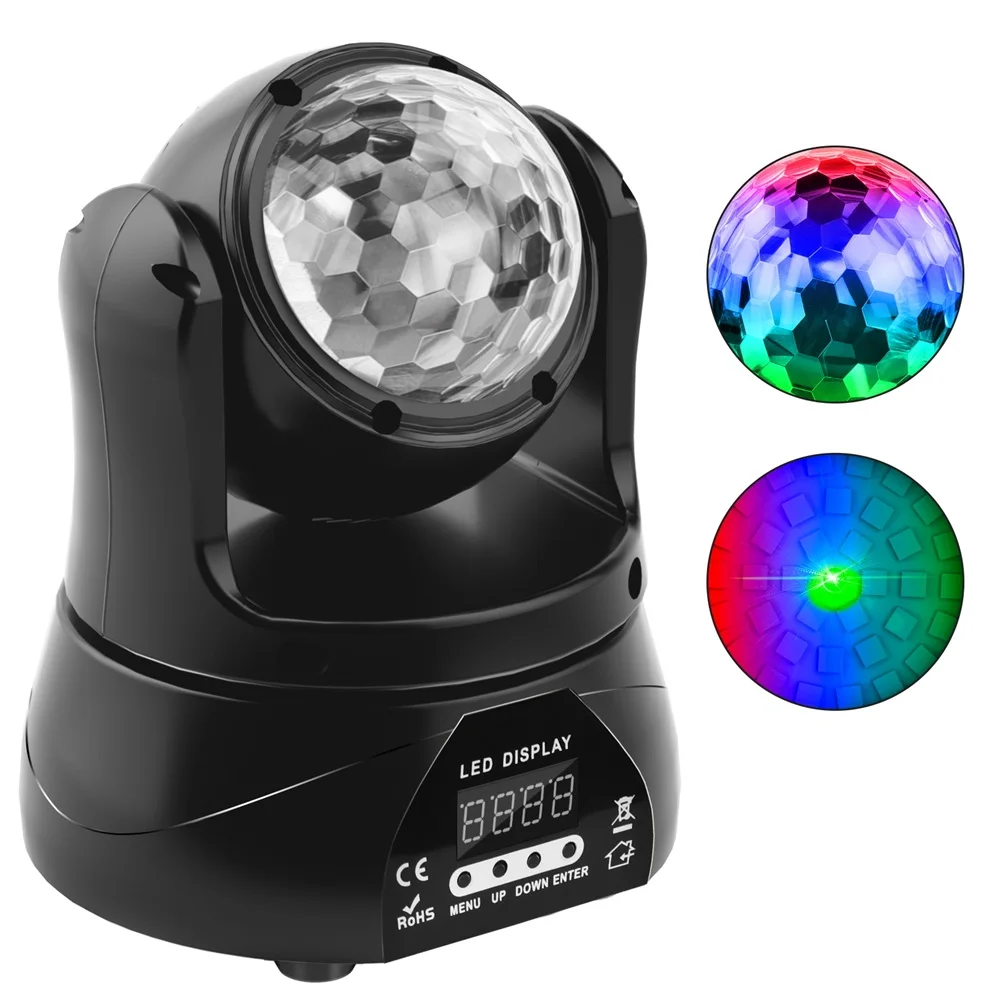 

5050 RGB 15 Вт светодиодный карманный двухсторонний движущийся головной свет DMX512 точесветильник светильник с волшебным шаром и лазерным диджее...