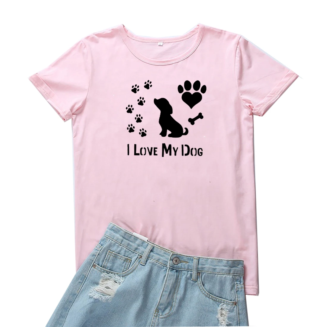 

Женская футболка с принтом «I Love My Dog»