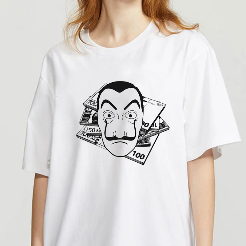 

Women T Shirt Casual Dali Mask Casa De Papel T-shirt Top women Fashion Soft Casual White T shirt Summer The House Paper TShirt