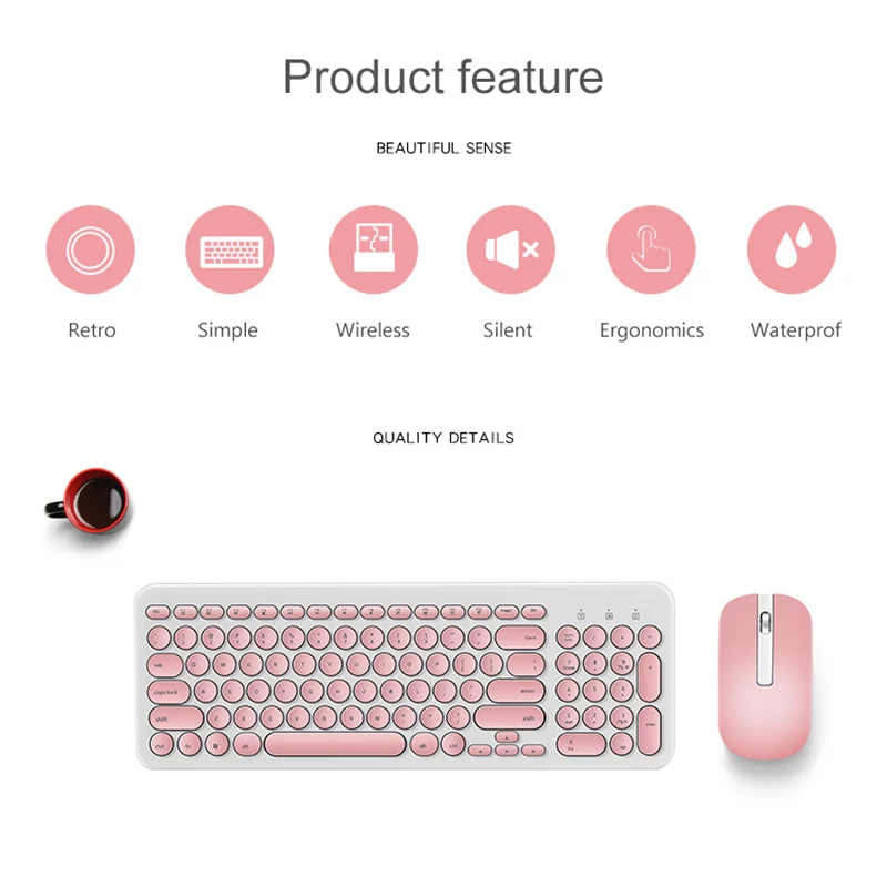 2,4G Беспроводная Бесшумная клавиатура и мышь Круглый Keycap клавиатура игровая мышь для Macbook lenovo Dell Asus hp ноутбук ПК компьютер