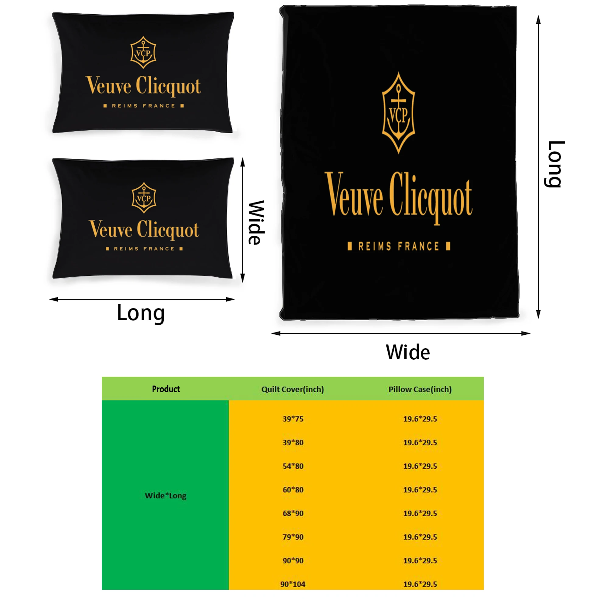 

VC Champagne Graphic Printed Bedding Set Printing Polyester Quilt Cover Set 3 Pieces Quilt Cover Pillow Cover Set