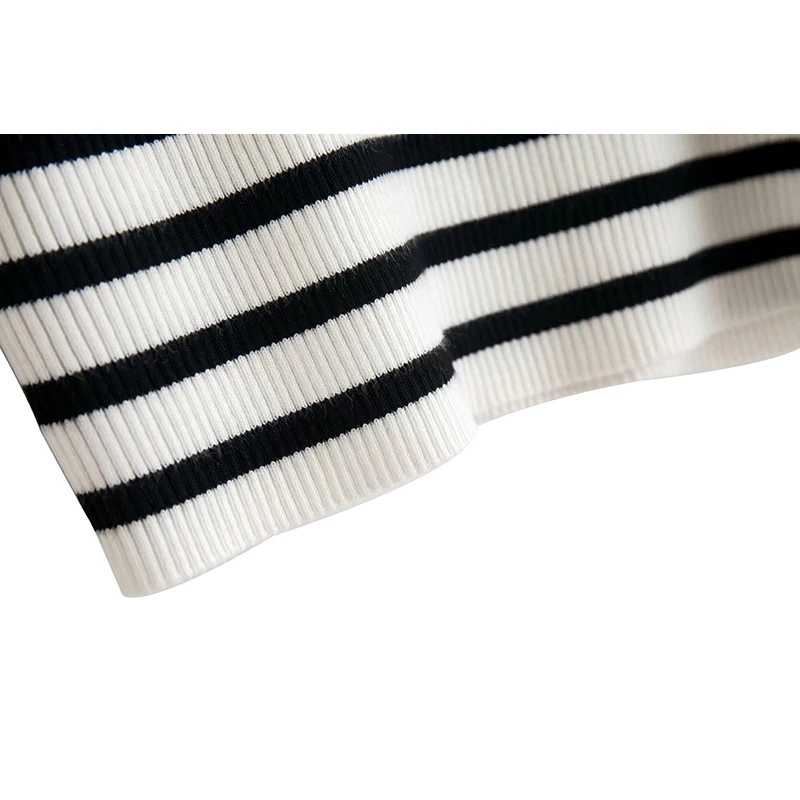 Женский трикотажный свитер с оборками Повседневный пуловер в полоску круглым