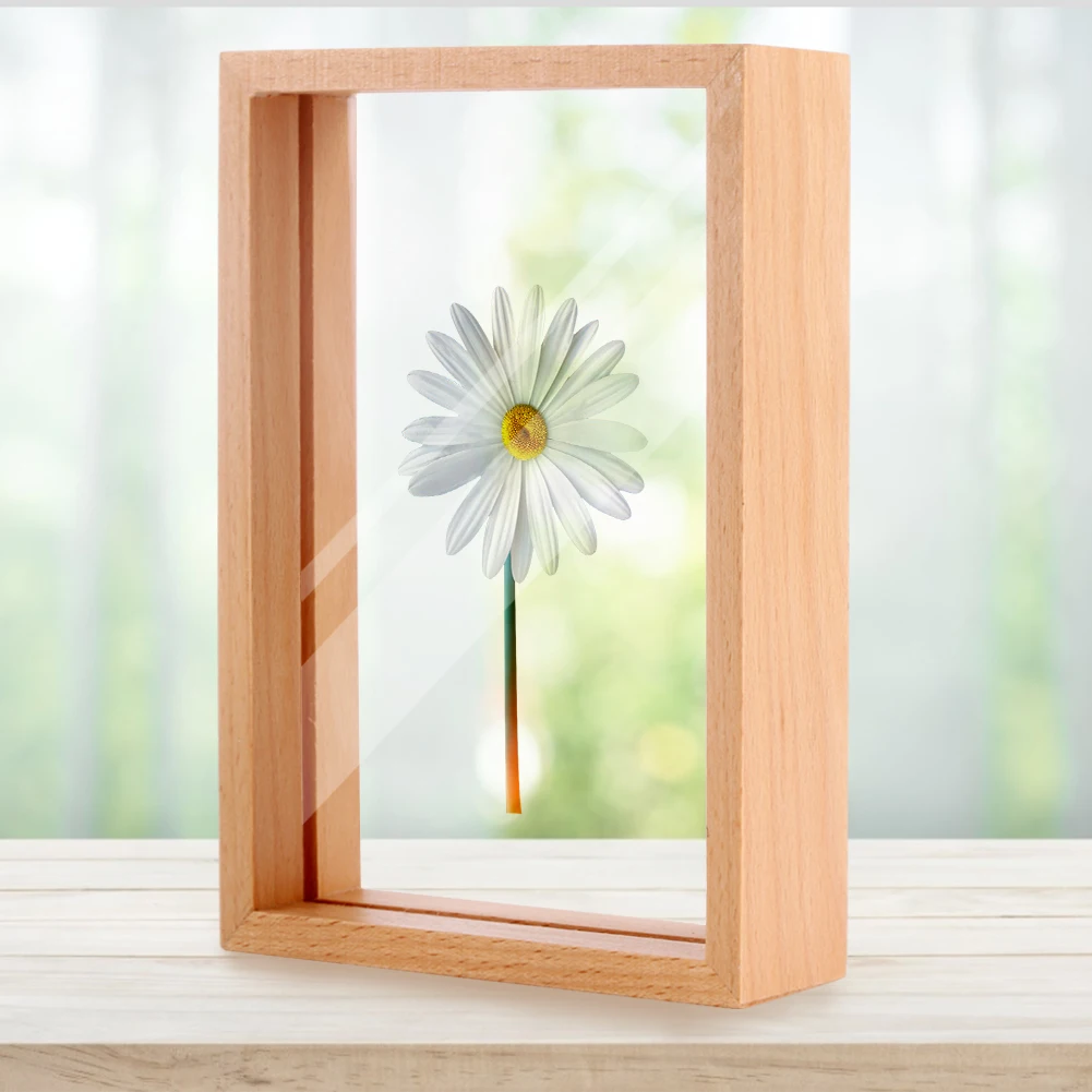 

6 Inch Photo Frame Wooden Ornaments Transparent Flower Print Desktop Art Deco Durable Acrylic Beautiful Art Gift To Daughter