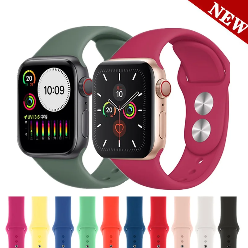 Спортивный мягкий силиконовый ремешок для Apple Watch, ремешок 44 мм, 40 мм, серия 5, 4, браслет для часов iWatch, ремешок 38 мм, 42 мм, 3, 2, 1, аксессуары