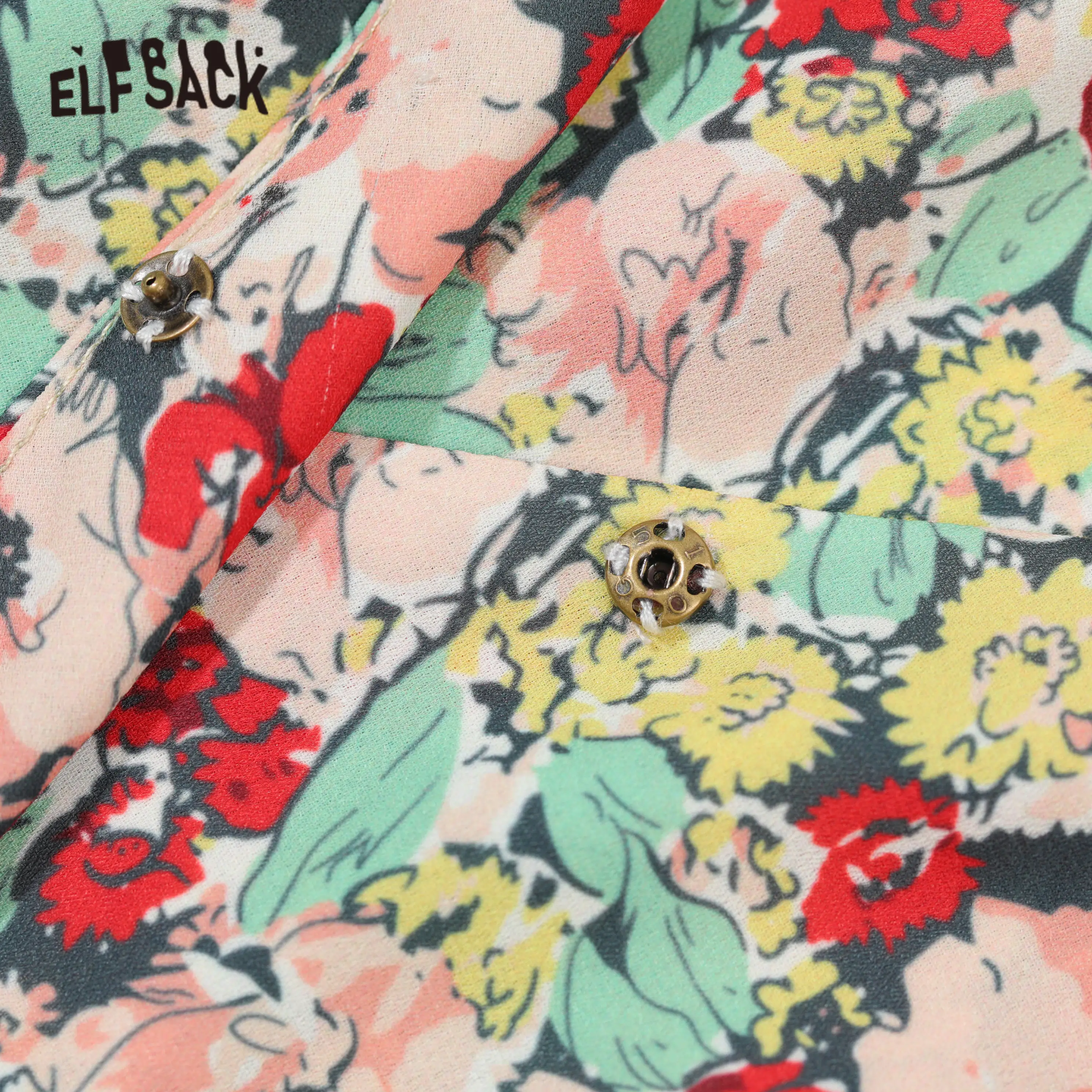 ELFSACK Multicolor Disty Floral Print Casual Midi Chiffon Dresses Women 2020 Summer ELF High Waist Korean Ladies Holiday Dress | Женская