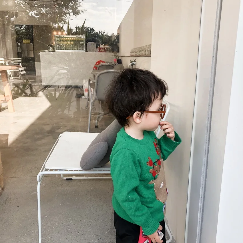 Tonytaobaby/зимняя одежда; Новинка; детская одежда для мальчиков и девочек; милый плотный свитер с зеленым оленем; Рождественская одежда для малышей