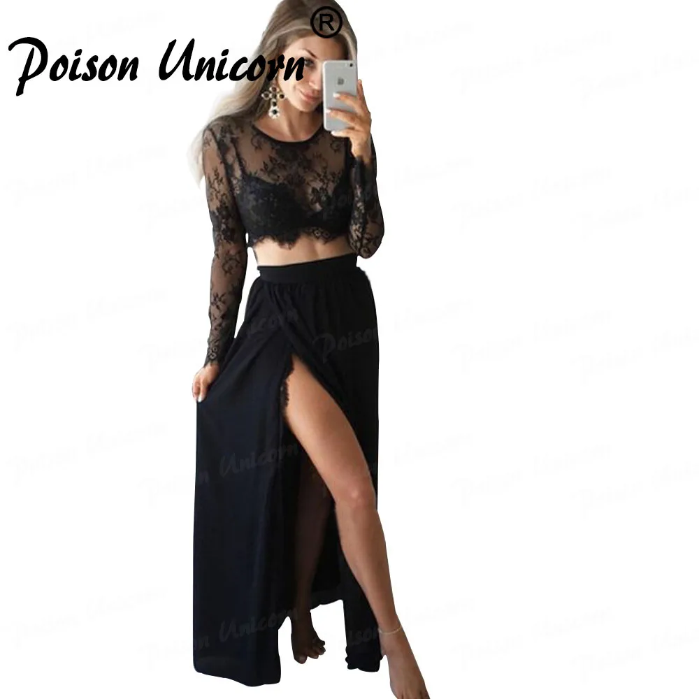 Женское вечернее платье из двух частей черное ТРАПЕЦИЕВИДНОЕ ПЛАТЬЕ с круглым