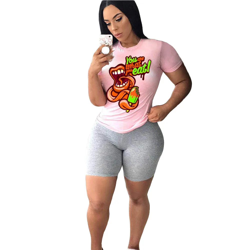 

MO&MO-2021 new summer European and American home cartoon positioning printing leisure short jacket T-shirt women woman tshirts