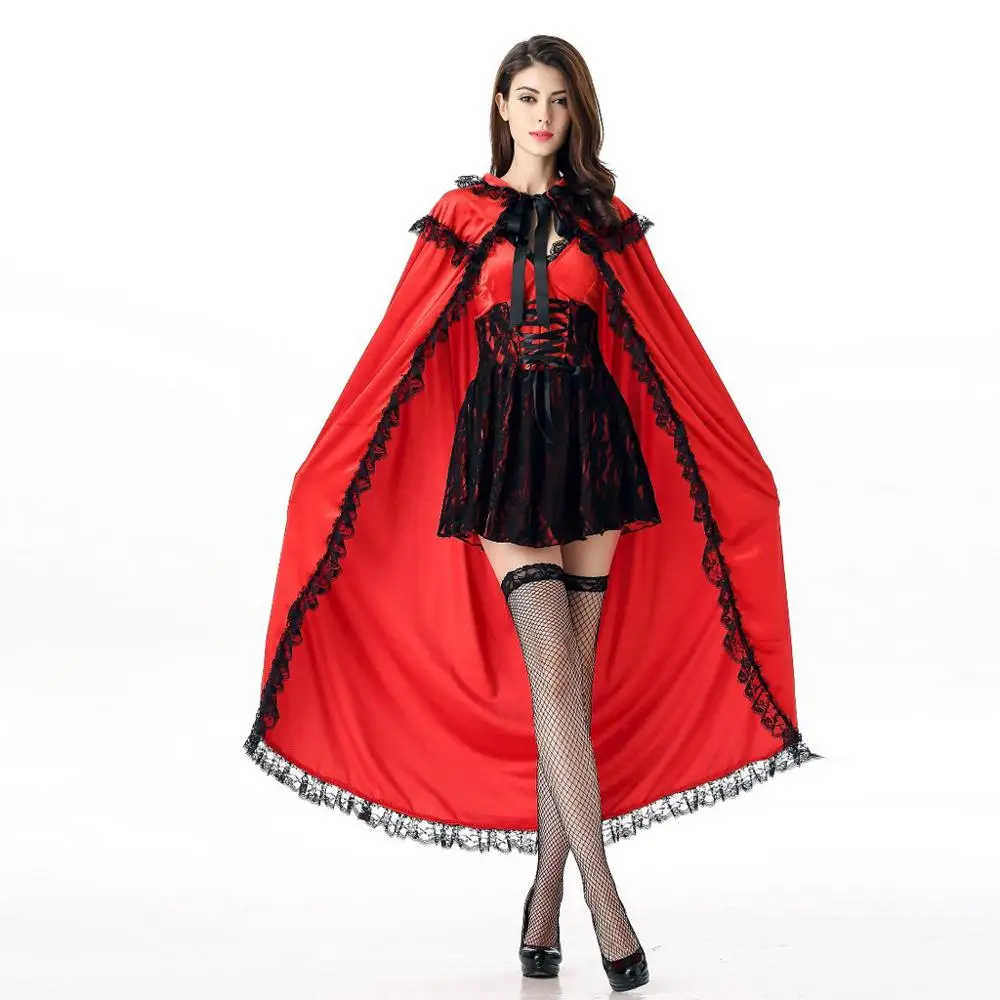 Женские сексуальные костюмы на Хэллоуин кружевное винтажное мини платье ведьмы