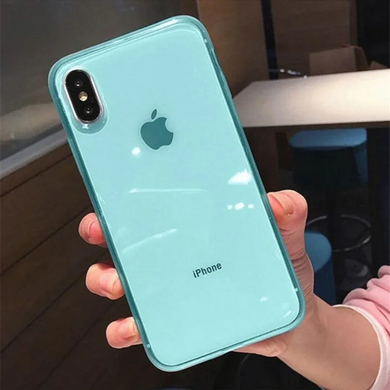 Мягкий чехол из ТПУ для iPhone 6, 6 S, 7, 8 Plus, 11 Pro, XS Max, XR, X 10, роскошная цветная прозрачная рамка, силиконовый чехол для iPhone 7 Plus - Цвет: Зеленый