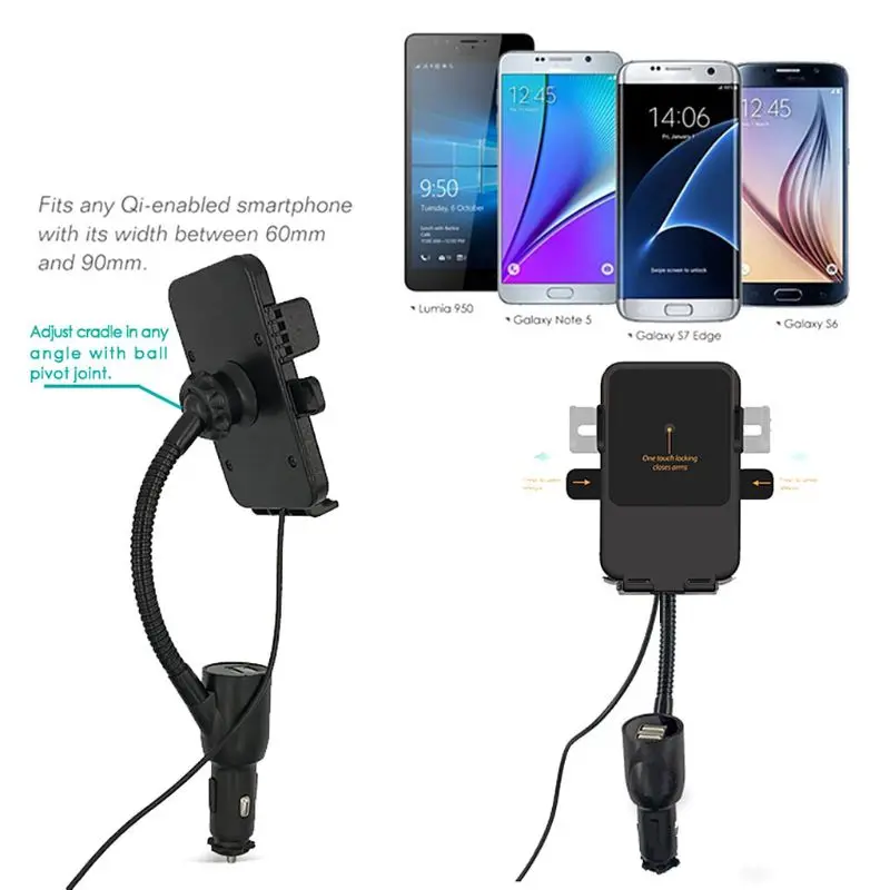 Умный зарядный адаптер для автомобилей с двумя USB-портами, беспроводная зарядка для телефона, универсальная навигационная подставка держатель.