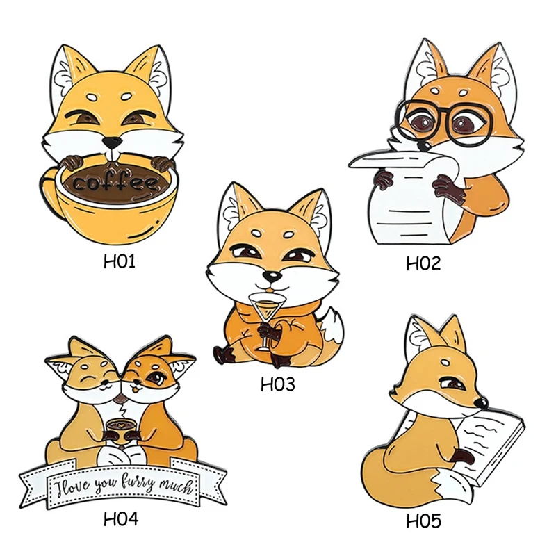 

Fashion Fox Coffee Enamel Pin Lover Drink Newspaper Brooches Bag Lapel Pin Cartoon Animal Badge Jewelry Gift For Kids Friends