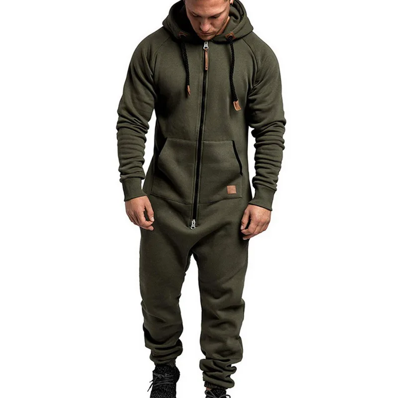 Hoodies Overalls Men Pure Color Splicing Jumpsuit Male Long Sleeve Clothes Men's Jumpsuits One-piece Garment Pajama Streetwear |