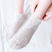 sexy lace flower socks women transparent thin short socks ankle funny socks female dress streetwear calcetines meias