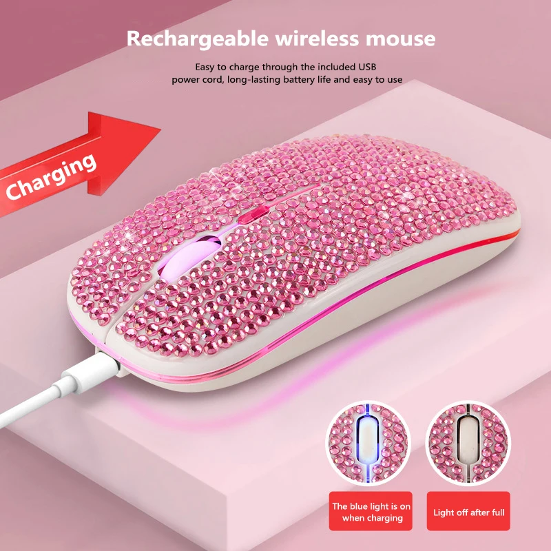 

2.4G Wireless Mouse VML-10 USB Rechargeable RGB Silent Mouse Mini Smart USB Receiver Diamond Shiny Office Mouses
