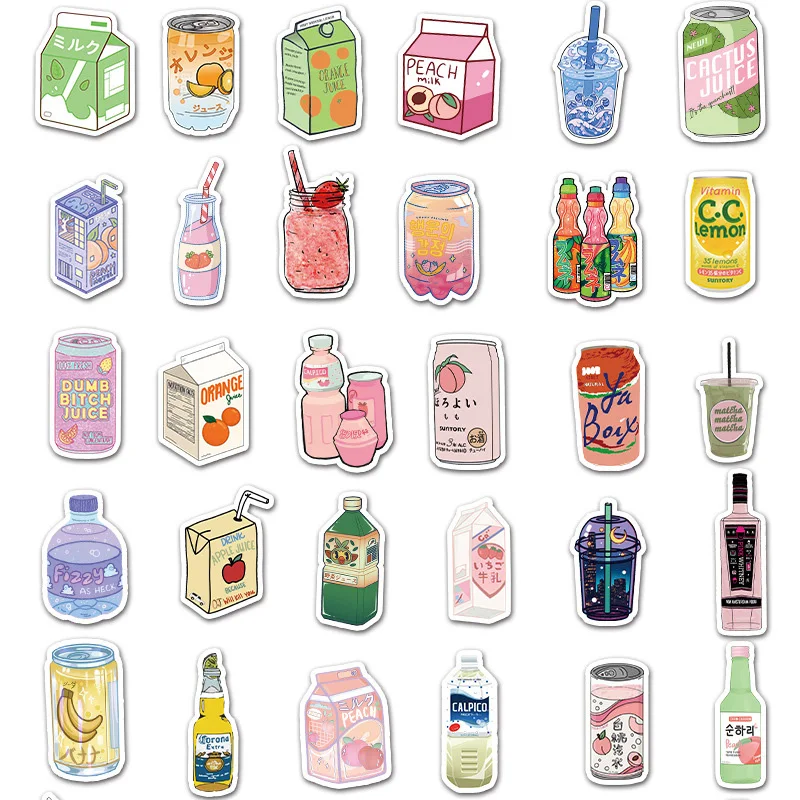 10/30/50PCS Cute Drink Cartoon Aesthetic Stickers Diary Album Decoration Laptop Phone Bike Guitar Graffiti Sticker Decal Kid Toy | Игрушки и