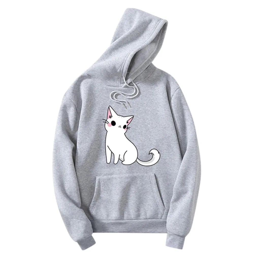 Gray Толстовки унисекс, черный, белый, пара, кот, худи, джемпер, для мужчин и женщин, на каждый день, с длинным рукавом, с круглым вырезом, с рисунком кота, толстовка, пуловер# G8 - Цвет: Gray