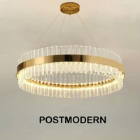 modern luxury lustre led dimmable pendant light american round metal luminarie led suspend lamp crystal gold pendant lighting