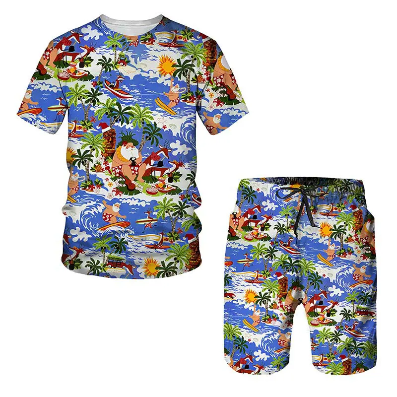 

Christmas Fashion Personality 3D Printing Summer Men's and Women's T-shirt and Pants Two-piece Suit