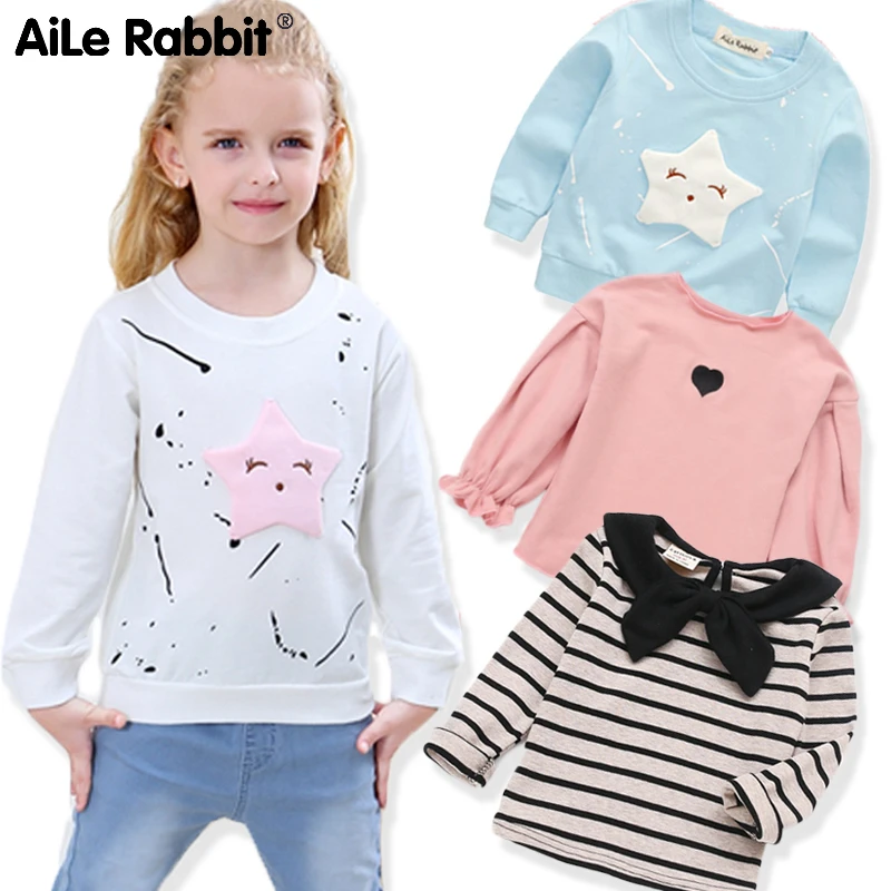 AiLe Rabbit/новая одежда для маленьких девочек футболка с длинными рукавами для девочек с изображением звезд и баннеров детская одежда повседневные топы, футболки