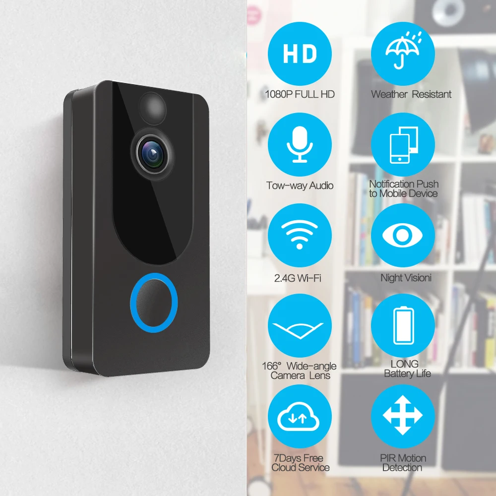 GEEKAM 1080P Wi Fi видео дверной звонок V7 умный IP домофон Бесплатная облачная камера