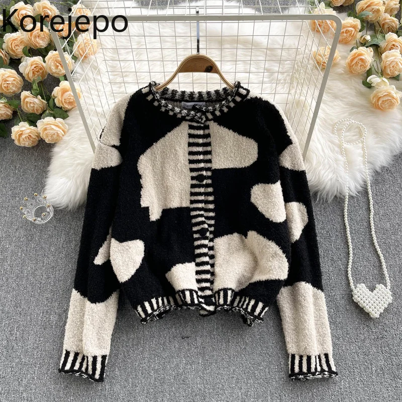 

Корейский вязаный кардиган контрастных цветов корейский стиль Осень-зима 2021 новая Корейская версия свободные Ретро ленивые свитера Топы