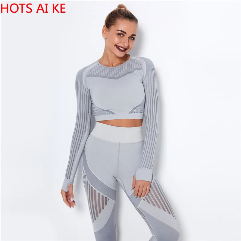 

Hollow Out Sports Shirts Seamless Crop Tops Long Sleeve Fitness Yoga Shirts Gym Workout Sports Tops Fitness Sports Tops Women
