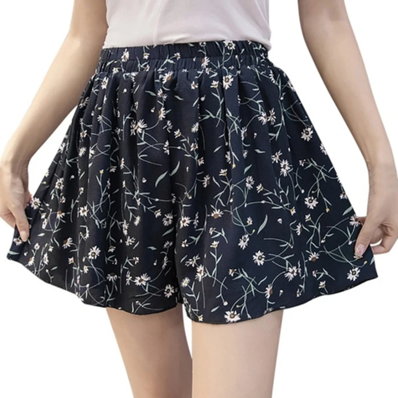 

GAOKE Loose Boho Floral Casual Women Chiffon Shorts Plus Size Polka Dot Shorts Summer Ladies Streetwear