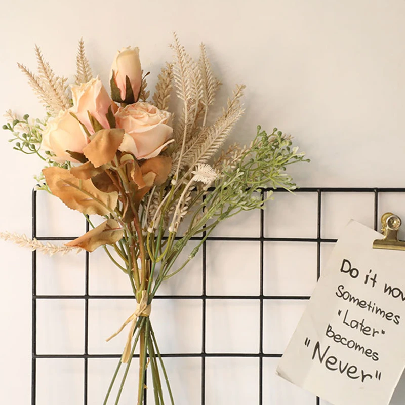 

Искусственные цветы в стиле ретро, выжженная Роза, букет из сушеных цветов, для свадьбы, имитация ветра, Шелковый цветок, украшение для дома ...
