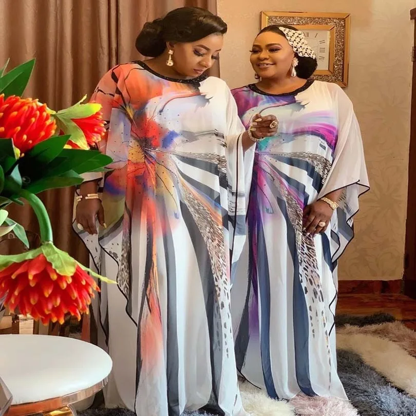 Платье женское длинное в африканском стиле свободное Шифоновое макси с рукавом