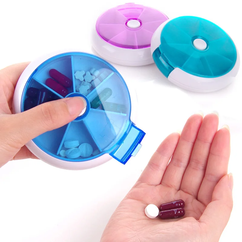 

Circular rotating pill box 7 Slots Round Daily Weekly Tablet Pill case Splitters Medicine Tablet Holder Organizer Dispenser