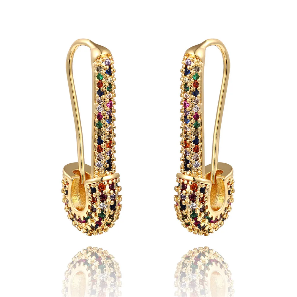 Серьги гвоздики с радужным цирконием ювелирные изделия для женщин золотые
