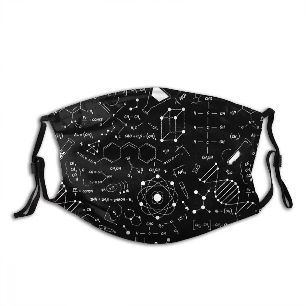 

Science Black Board Chemistry Funny Gift Lovers Non Disposable Printed Mouth Face Mask Windproof Dustproof with Filters Winter
