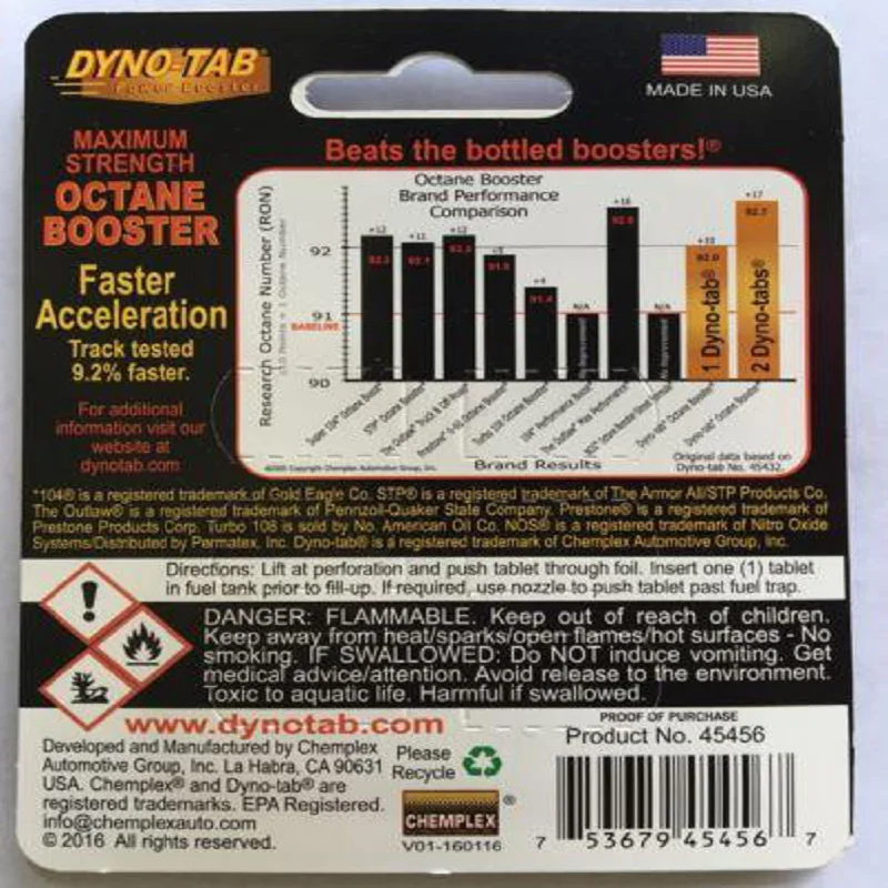 Dyno tab®Карта HP Octane Booster 6 tab для бензина только увеличивает мощность повышает