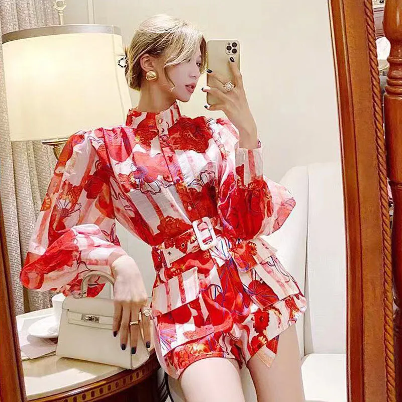 

ZALady Designer Beach Floral Printed Loose Shirts Tops And Casual Shorts Sets Two Piece Set Women Suits Outfits Ensemble Femme 2