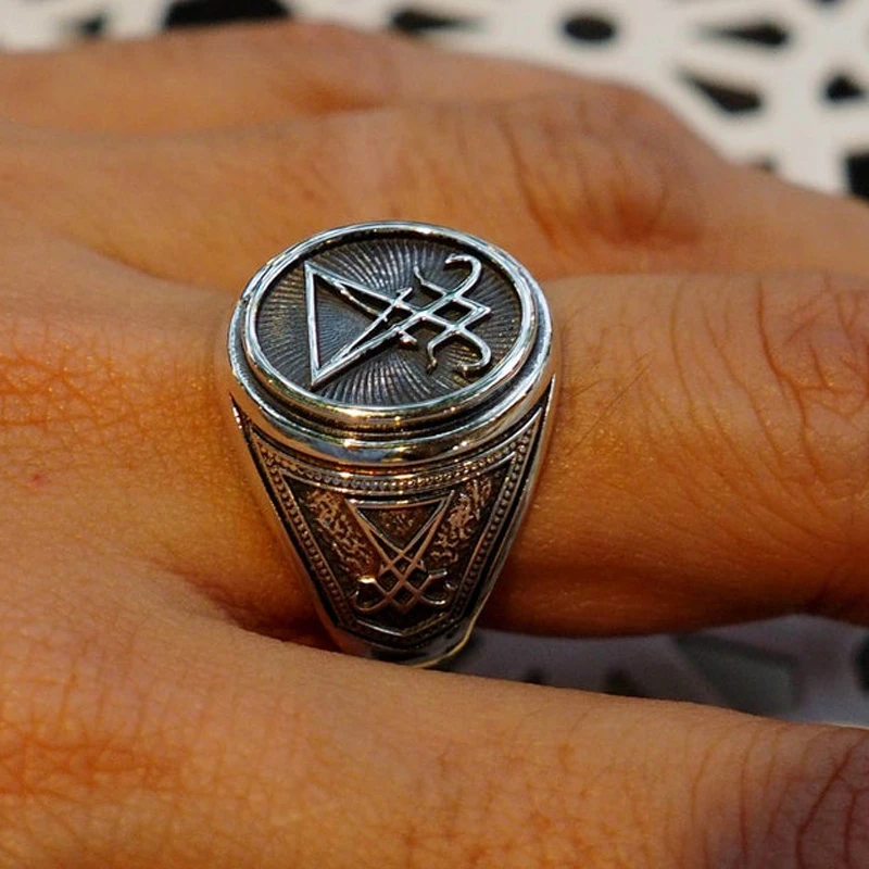 Превосходное серебряное кольцо с сигилом из Люцифера для мужчин уплотнение