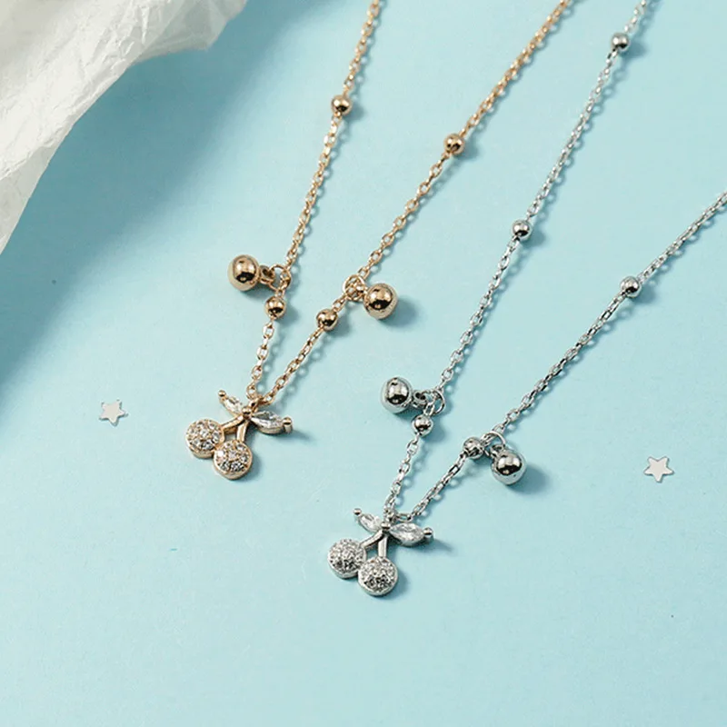 

Prevent allergy 925 Sterling Silver Crystal Cherry Charm Pendant Necklace For Women choker collares Wedding Party Jewelry dz268