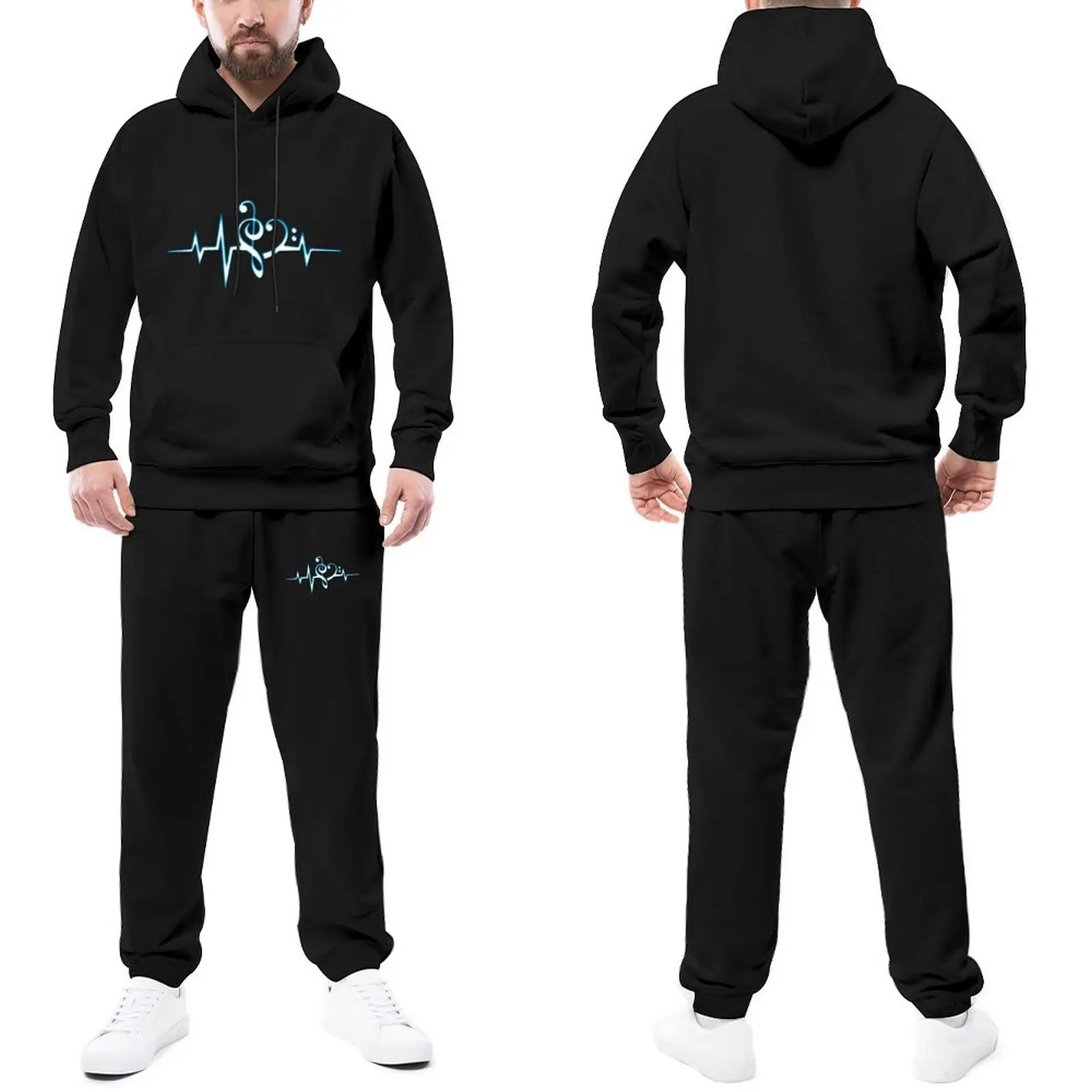 

Trance Music Womens Tracksuit Set Love Music Bass Clef Treble Classic Dance Men Sweatsuits Sports Sweatpants And Hoodie Set