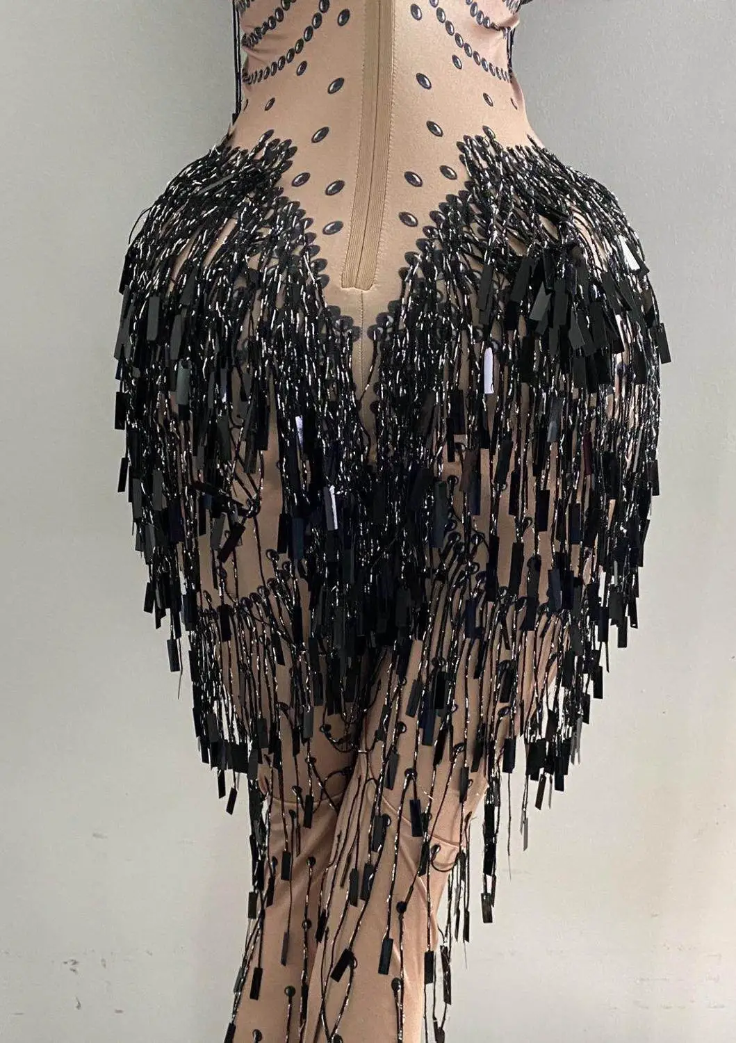 Комбинезон женский сетчатый с блестками пикантный бандажный черный комбинезон