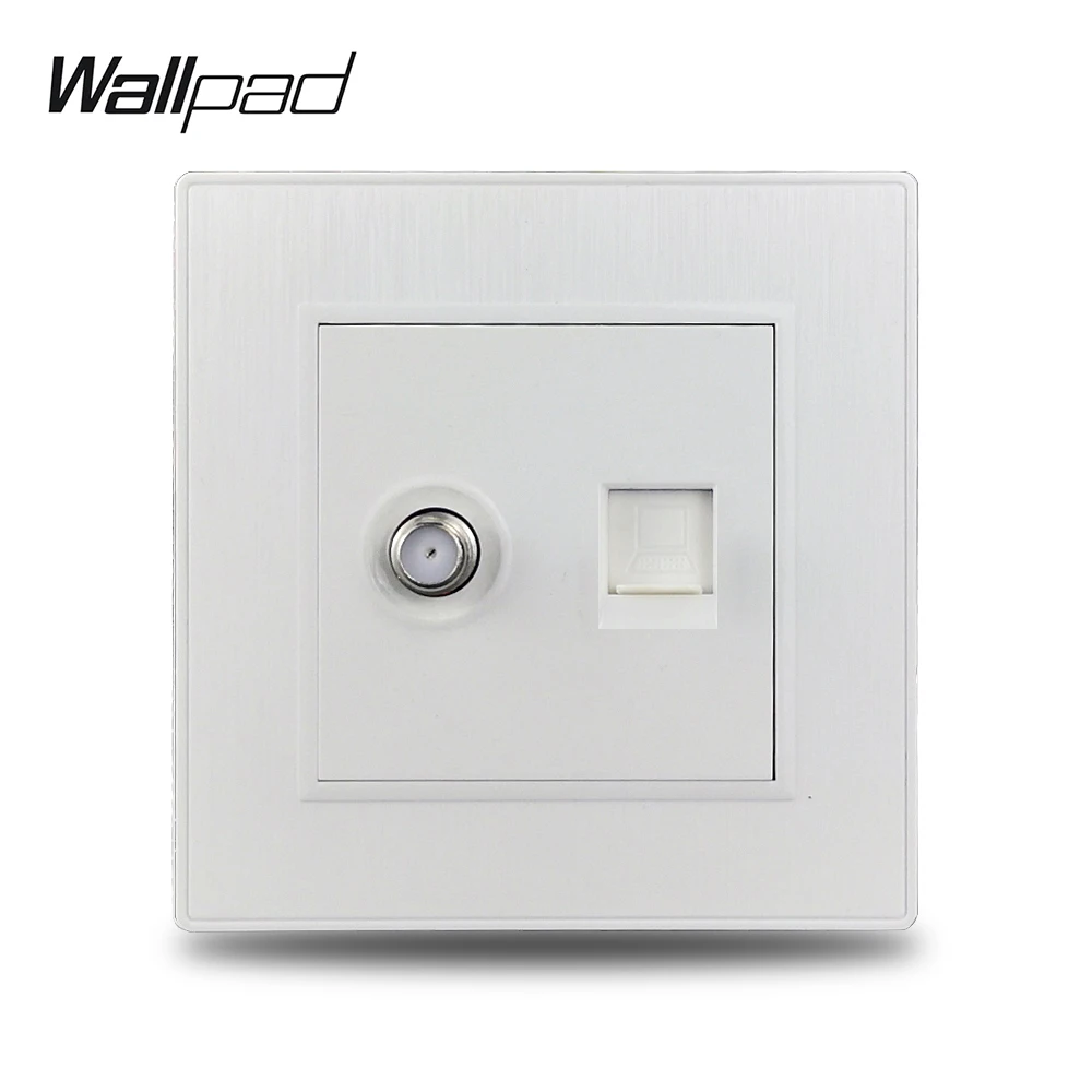 

Wallpad S6 White Satellite TV Antenna Socket Ethernet Internet Data RJ45 CAT6 Wiring Outlet Wall Socket Brushed PC Plastic