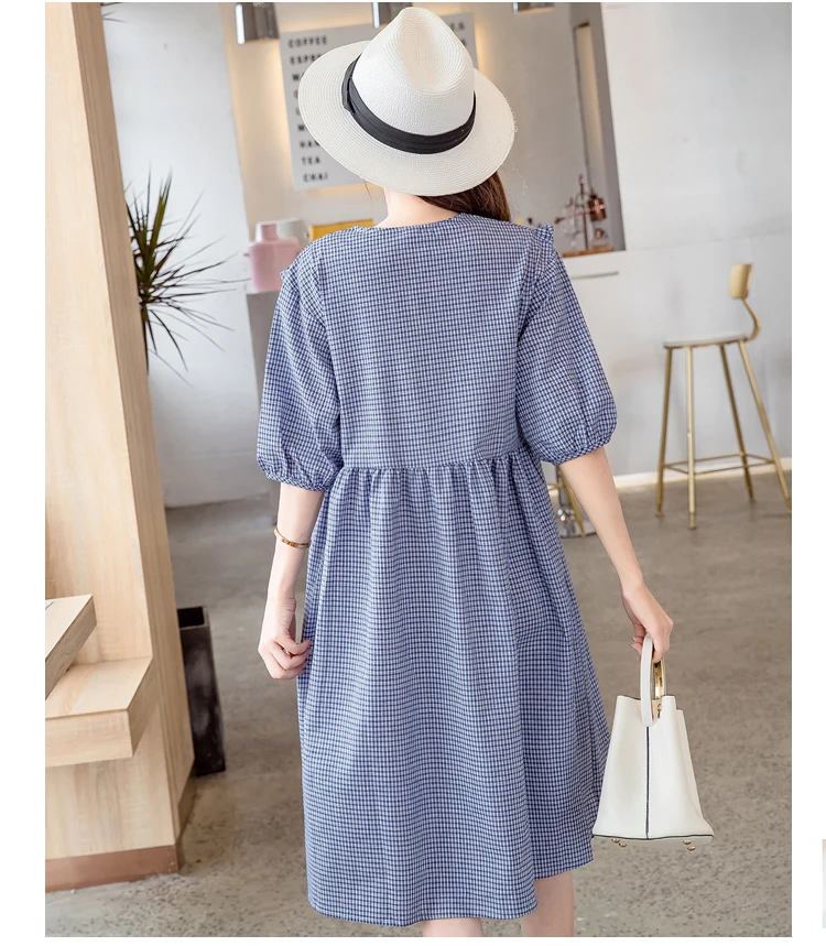

Fashion Maternity Clothing Dresses Pregnancy Dress Plaid Loose Dress V-neck Elegant Maternity Dresses for Pregnant Women