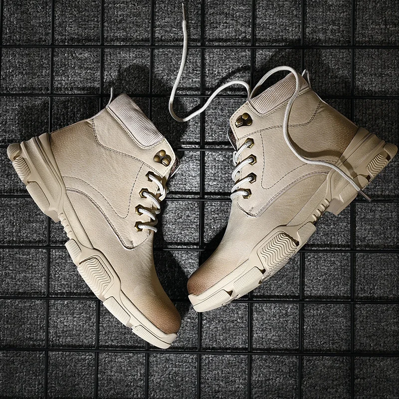 

2021Winter Platform Snow Boots Men Thick Sole Non-slip Ankle Boots Fashion Street Tooling Man Shoes Motorcycle Rain Shoes Brogue
