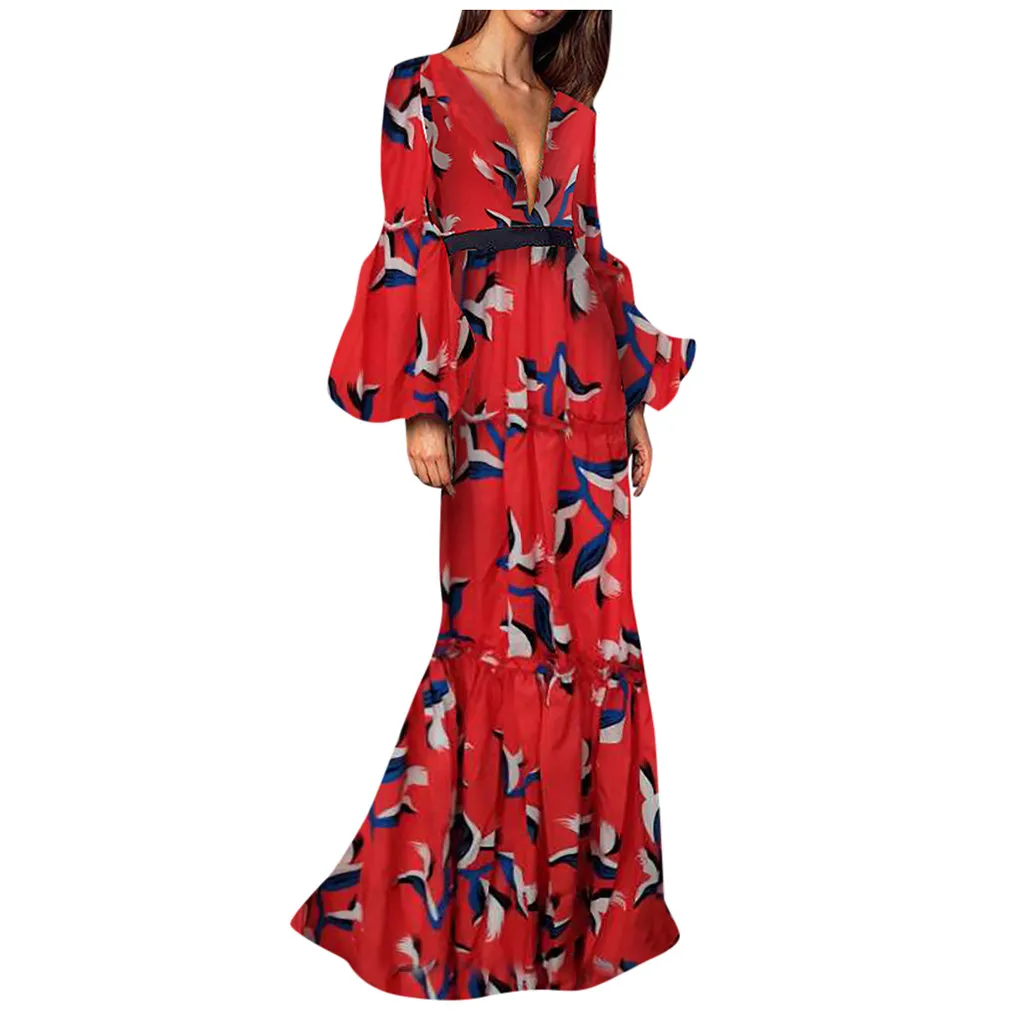 Повседневное длинное платье с цветочным принтом для женщин большие размеры