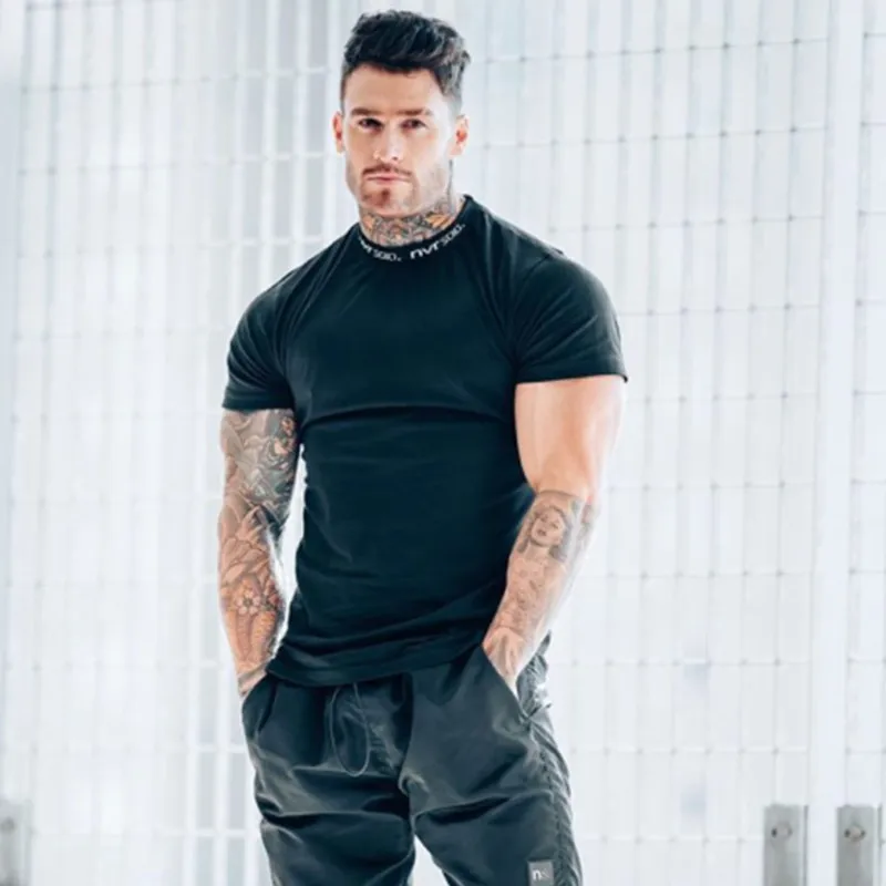 

New Summer Men T-shirt White O-neck Cotton Tops Clothes Gyms Workout Fitness Tshirts Male Bodybuilding Short Sleeve Toptees
