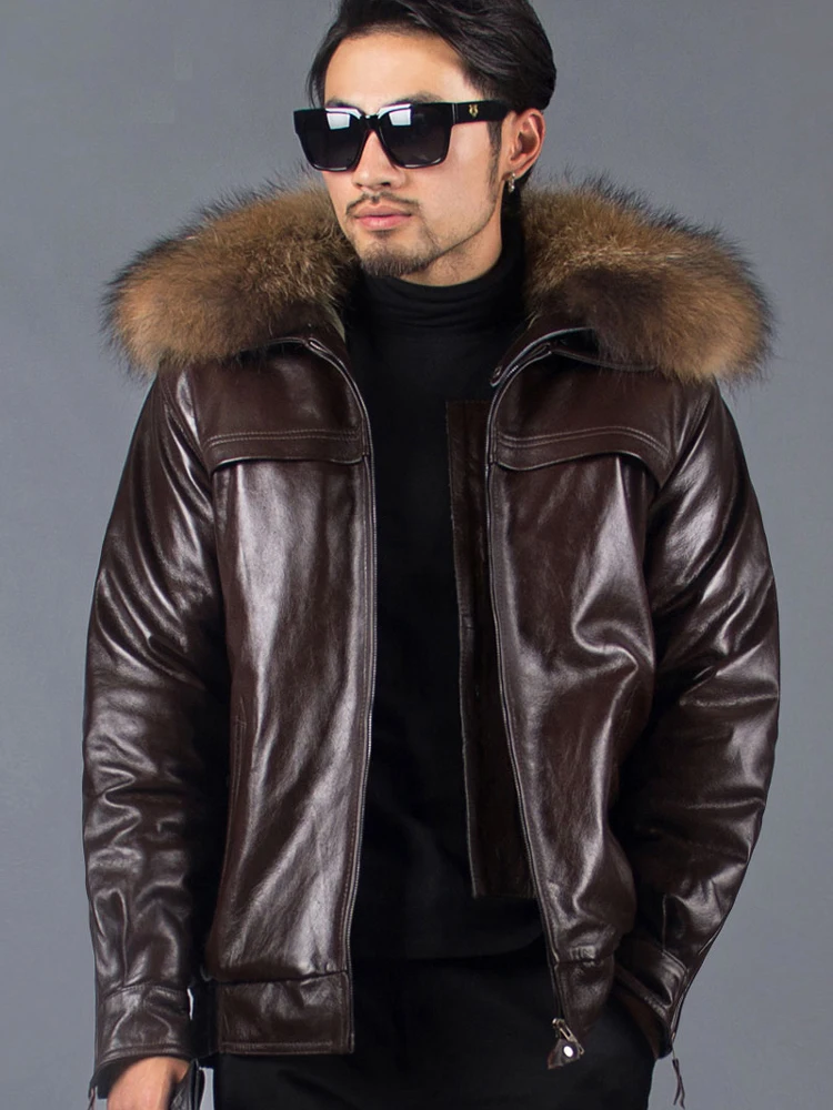 Мужской комплект из куртки и брюк коричневая теплая куртка пилот натуральной