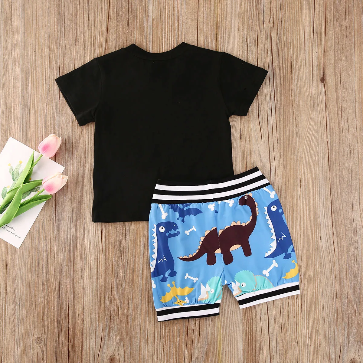 

New Baby Boy 2 Pcs Clothes Set Letter Printed T-Shirt Tops Dinosaur Cartoon Prints Shorts Pants Summer Outfits Set