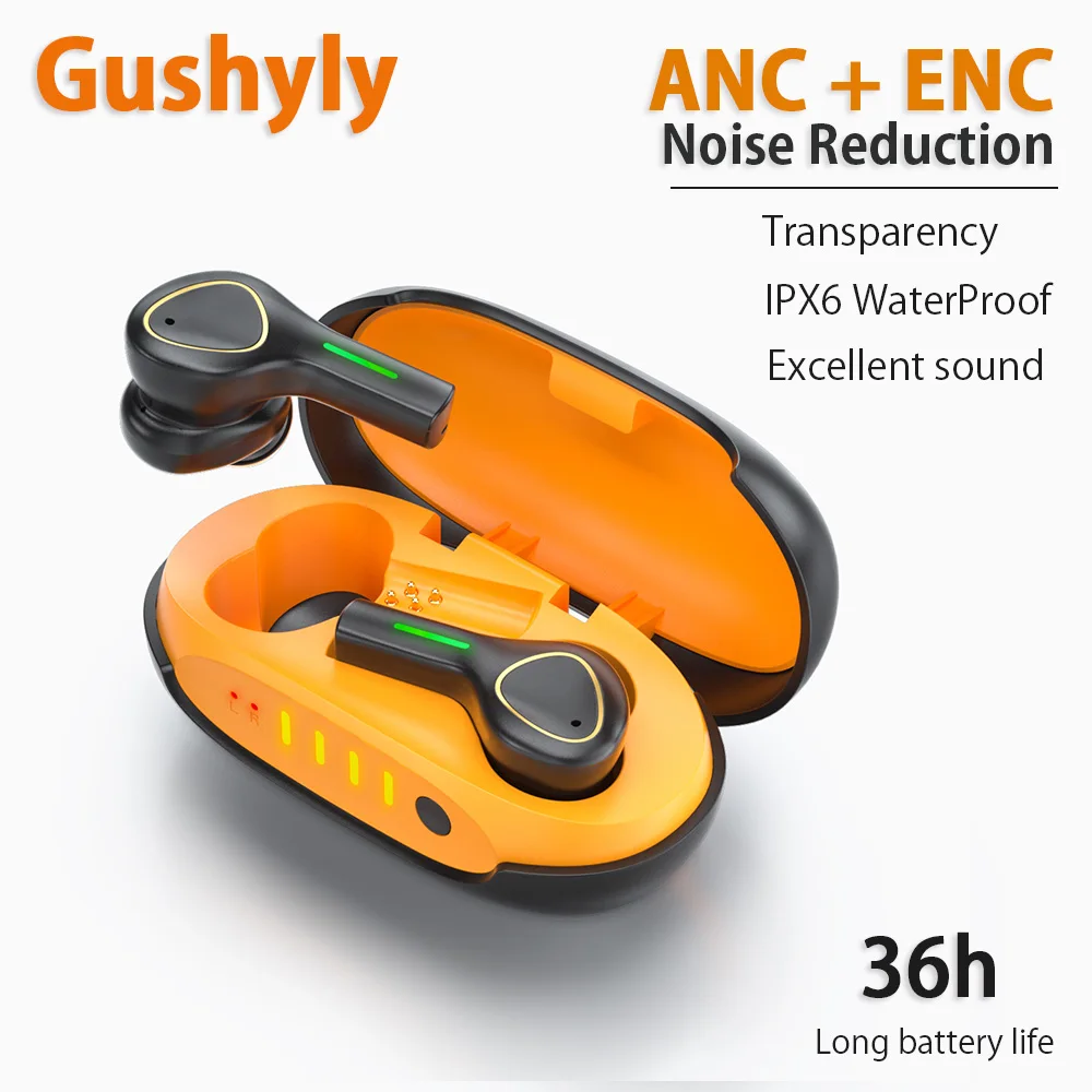 Gushyly X9 TWS 40DB Hybrid ANC Wireless Earphones Active Noise Cancel ENC HD MIC Super Bass Bluetooth Earbuds IPX6 Waterproof
