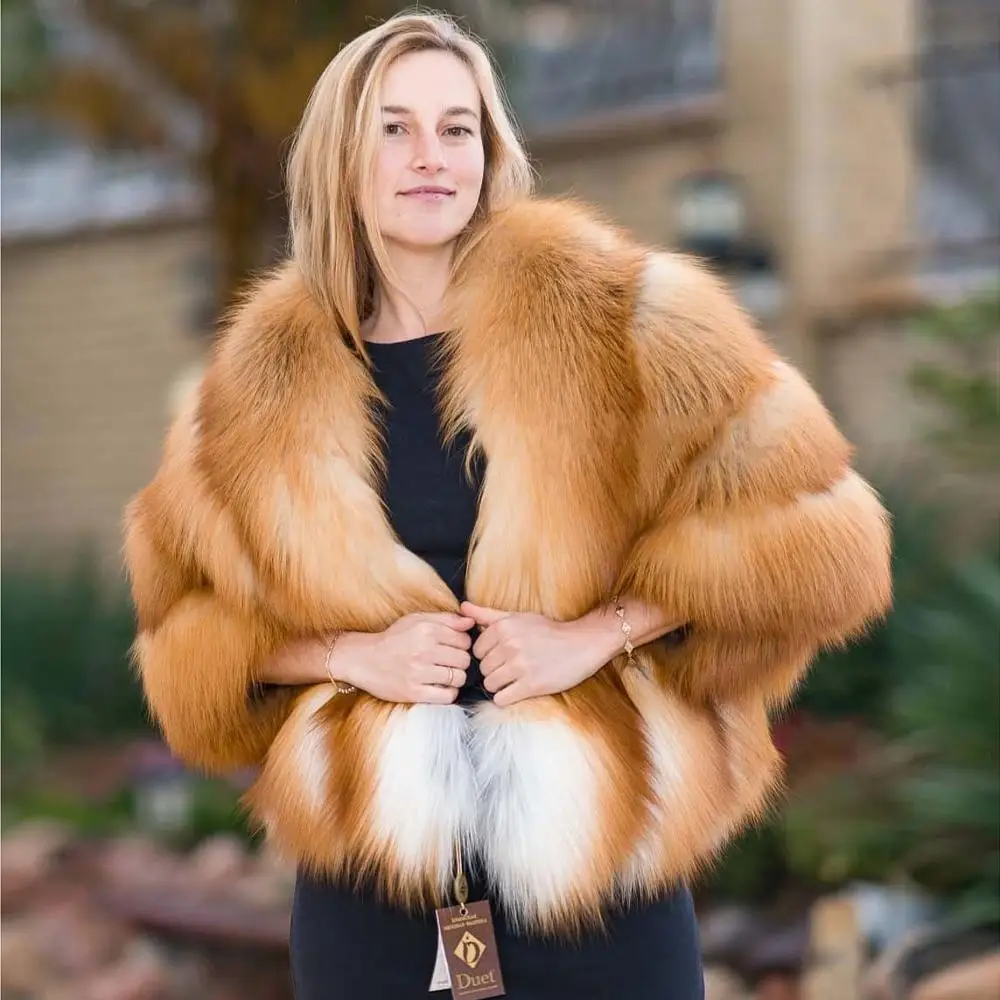 FURSARCAR New 2021 Real Fox Fur Coat Whole Skin Natural Gold Fox Fur Jackets For Women Winter Luxury 50cm Short Fur Outwear