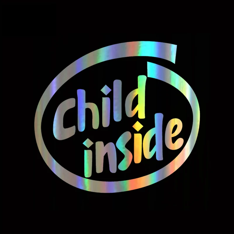 

RuleMyLife Car Sticker 12.8*11.7CM Child Inside Funny Car Decal Reflective Laser Vinyl Car Sticker 3D Car Styling Black Silver