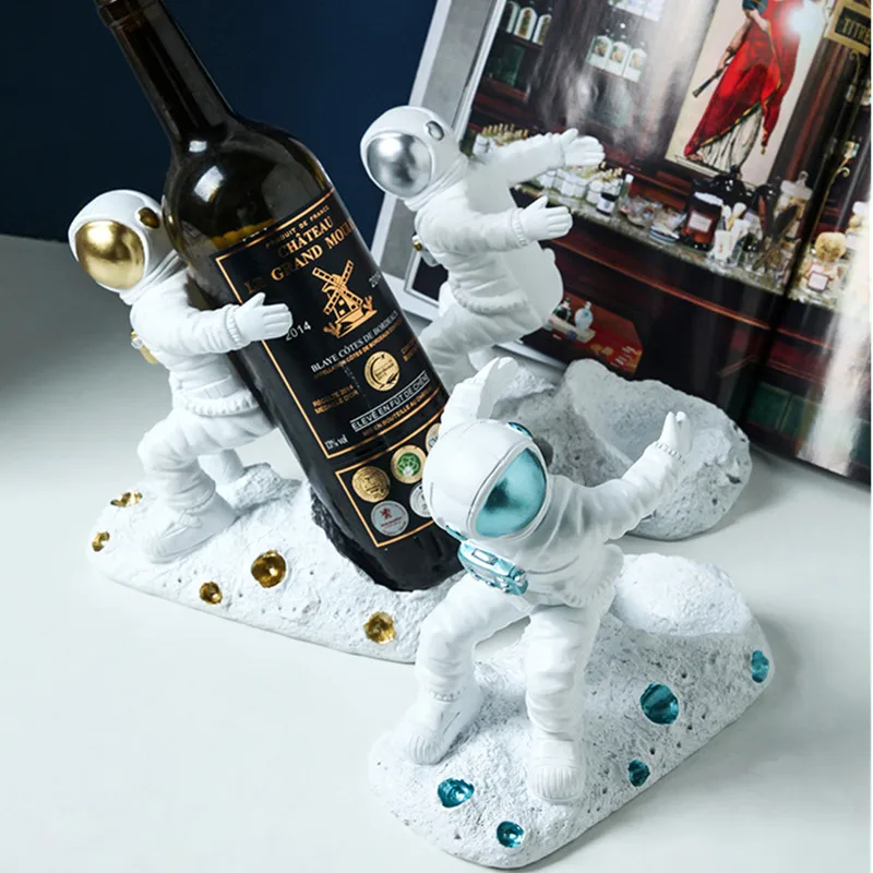 

Creative Astronaut Resin Wine Rack Sculpture Modern Home Desktop Storage Wine Cabinet Home Figurines Birthday Gift X5354